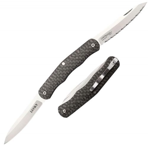 Cold Steel Lucky 3.63 Folding Plain/Serrated S35VN Stainless Steel Blade Carbon Fiber Black Handle