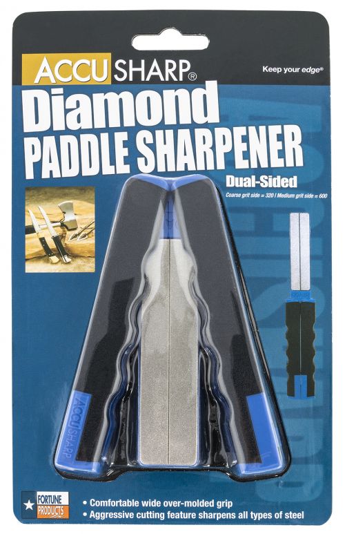 AccuSharp Diamond Paddle Folding Diamond Sharpener Black/Blue Overmolded Rubber Handle