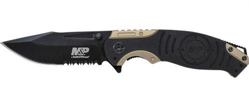 Schrade Smith & Wesson M&P 3.50 Folding Drop Point Partially Serrated Stonewash 8Cr13MoV SS Blade Black/Tan Aluminum