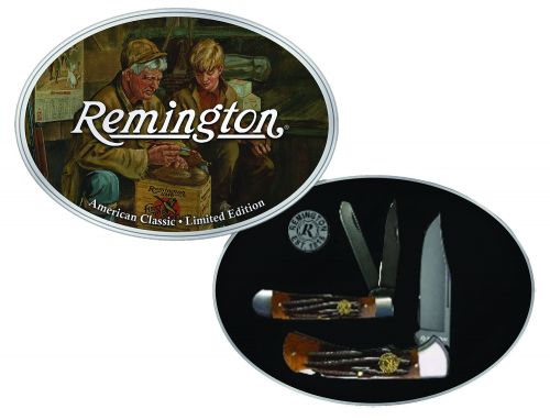 Remington Accessories American Classic Limited Edition Gift Tin Two 3.50 Folding Plain Stainless Steel Blade Coffee Brown