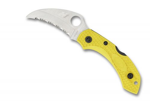 Spyderco Dragonfly 2 Salt 2.30 Folding Hawkbill Serrated H1 Steel Blade FRN Yellow Handle