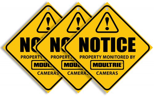 Moultrie Camera Surveillance Signs Yellow 3 Per Pkg