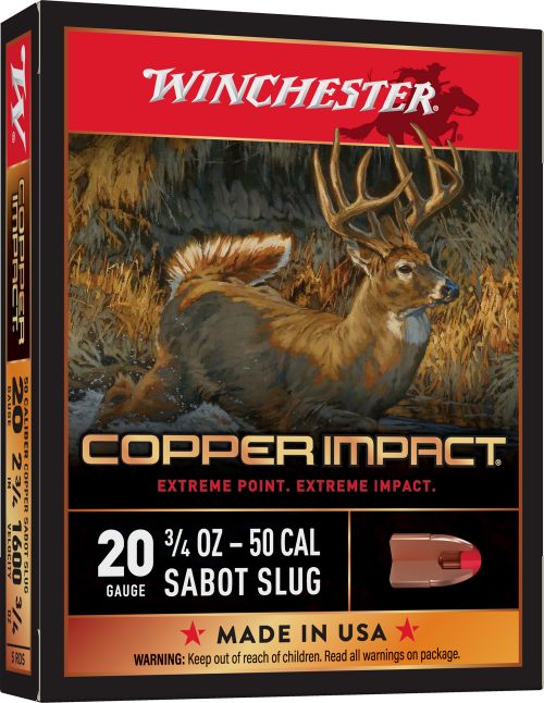 Winchester Copper Impact 20 GA Ammo  2.75 3/4 oz Sabot Slug Round 5rd box