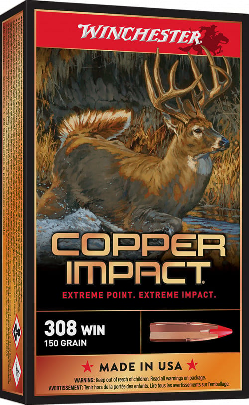 Winchester Ammo X308CLF Copper Impact 308 Win 150 gr 2810 fps Copper Extreme Point Lead-Free 20 Bx/10 Cs