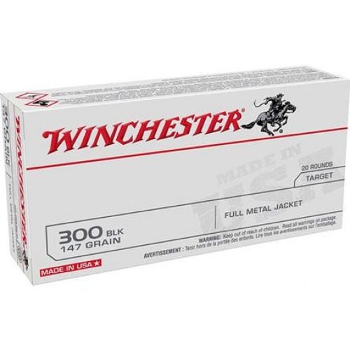 Winchester USA Target  300 AAC Blackout Ammo  Full Metal Jacket  147 gr 20 Round Box