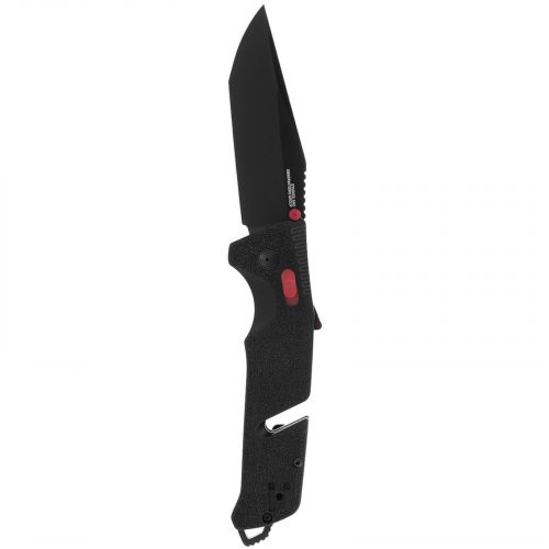 S.O.G Trident AT 3.70 Folding Tanto Plain Titanium Nitride Cryo D2 Steel Blade GRN Black w/Red Accents Handle Feat