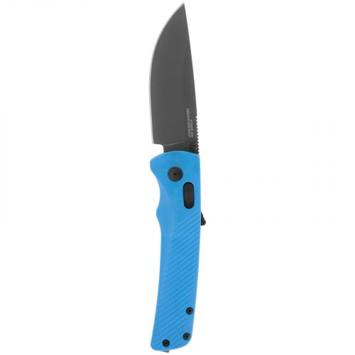 S.O.G Flash AT Blackout 3.45 Folding Plain Titanium Nitride Cryo D2 Steel Blade GRN Civic Cyan Handle