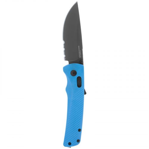 S.O.G Flash AT Blackout 3.45 Folding Part Serrated Titanium Nitride Cryo D2 Steel Blade GRN Civic Cyan Handle