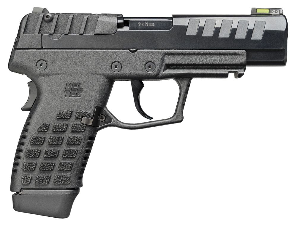 Kel-Tec P-15 9mm Luger Caliber with 4\ Barrel, 15+1 Capacity, Overall Black Finish, Front Serrations Slide, & Stippled Bl