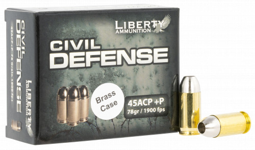 Liberty Ammunition LACD45013BC Civil Defense 45 ACP +P 78 gr 1900 fps Lead-Free Fragmenting Hollow Point (LFFHP) Brass Case 20 B