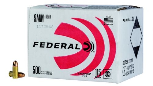 Federal Champion 9mm Ammo 115gr FMJ 500rd Bulk pack