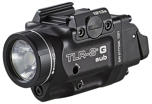 Streamlight 69438 TLR-8 Sub w/Laser Green Laser 500 Lumens 640-660nM Wavelength Black 141 Meters Beam Distance, Fits 1913 Short