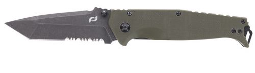 Schrade Melee 3.50 Folding Tanto Part Serrated Dark Stonewash D2 Steel Blade 4.50 OD Green G10/SS Handle