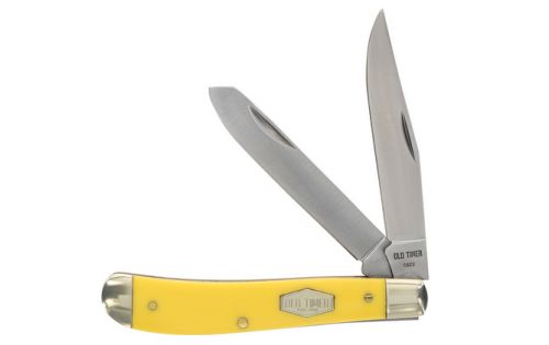 Old Timer Gunstock Trapper 3 Plain Stainless Steel Blade Yellow