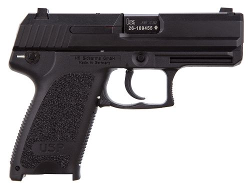 Heckler & Koch H&K USP Compact V1 40 S&W Caliber with 3.58 Barrel, 12+1 Capacity, Overall Black Finish, Serrated Trigger Guard