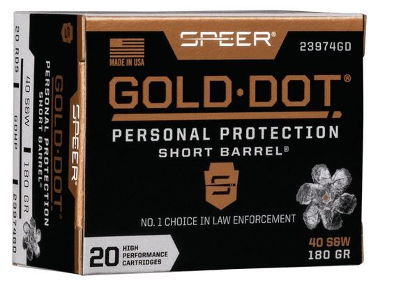 Speer 40 S&W 180 Grain Gold Dot Hollow Point Short Barrel Load