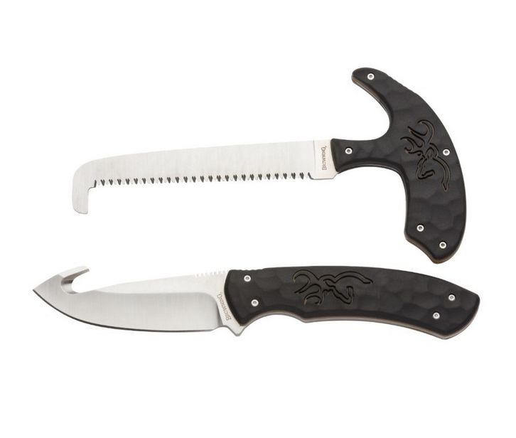 Browning Primal Combo 3.75/5.25 Fixed Drop Point/Gut Hook/Saw Plain Stainless Steel Blade Black Polymer Handle