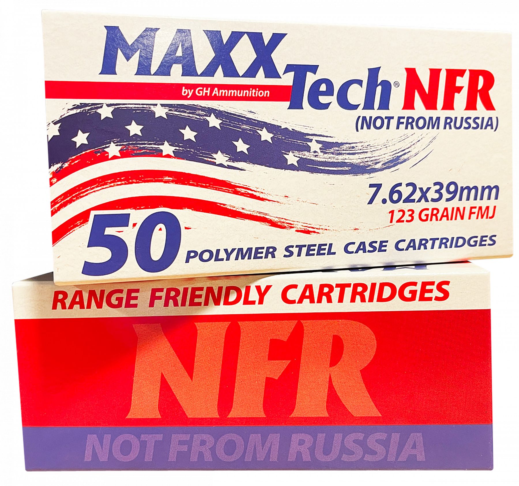 Maxxtech NFR Steel Case Rifle Ammunition 7.62x39mm 123gr FMJ Boxer Primed 50/ct