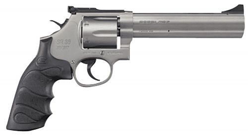 SAR USA SAR SR 38 Special/357 Mag 6 Shot, 6 Stainless Steel Barrel, Cylinder & Frame w/Black Finger Groove Grip, Dro