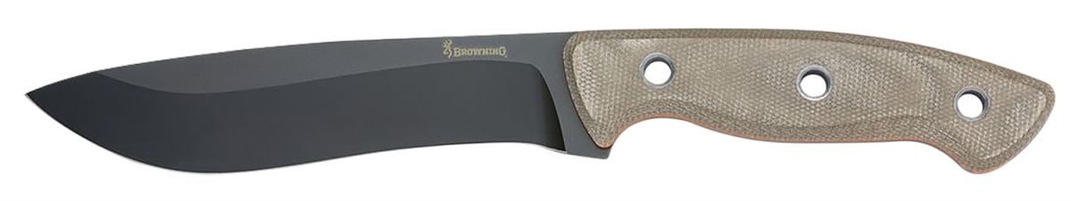Browning Desolation Large 6 Fixed Drop Point Plain Black Powder Coated 440C SS Blade, Tan Micarta Laminate Handle