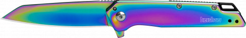 Kershaw 1365RBW Misdirect 3 Folding Reverse Tanto Plain Polished Rainbow PVD 4Cr14 Blade, Polished Rainbow PVD Stainless Steel 