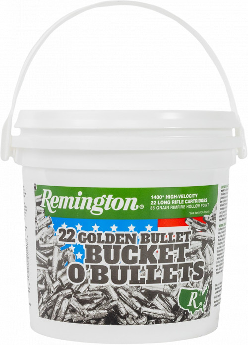 Remington Golden Bullet Rimfire Ammo, 22LR, 36 Grain, Plated Hollow Point, 1400 Round Bucket
