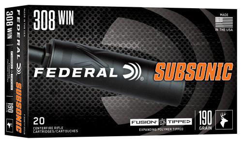 Federal Fusion Subsonic .308 Winchester 190gr Tipped Fusion Bullet, 20rd Box