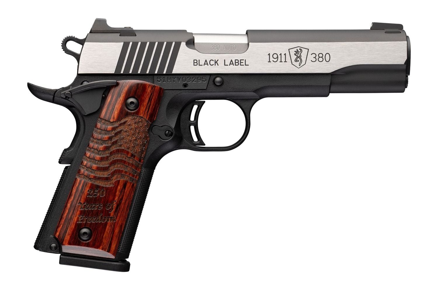 Browning 051122492 1911 Black Label Medallion Pro 250 Full Size 380 ACP 10+1 4.25\ Matte Stainless Barrel, Blackened w/Silver P
