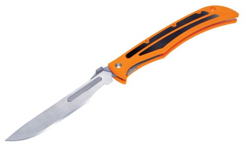 Havalon Baracuta Blaze 4.38 Replaceable Plain Stainless Steel G10 Black Inserts/Orange Handle Folding