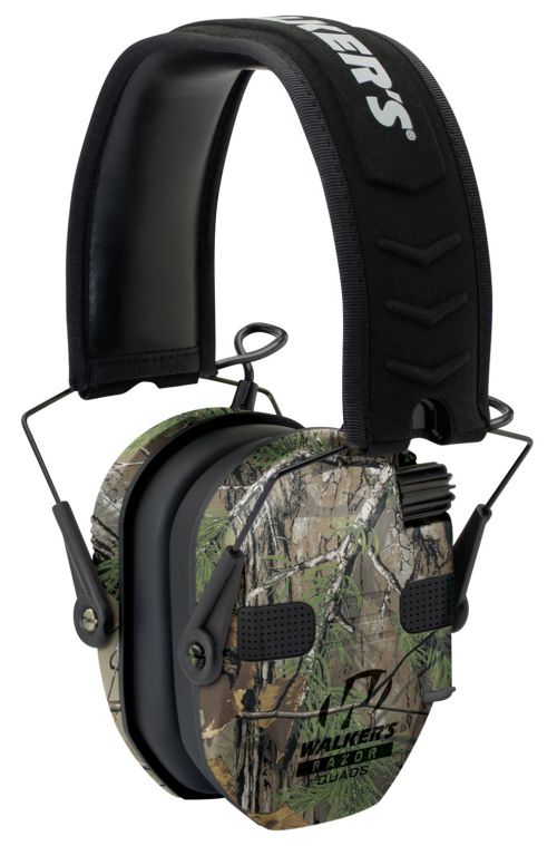 Walkers Razor Slim Electronic Muff with Quad Microphones Polymer 23 dB Over the Head Realtree Xtra Ear Cups with Bl