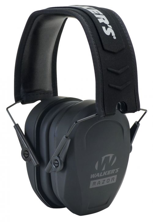 Walkers Razor Slim Passive Muff Polymer 27 dB Over the Head Black Ear Cups with Black Headband & White Logo Adult