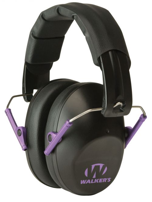 Walkers Pro Low Profile Muff Polymer 22 dB Folding Over the Head Black Ear Cups with Black Headband & Purple Accent