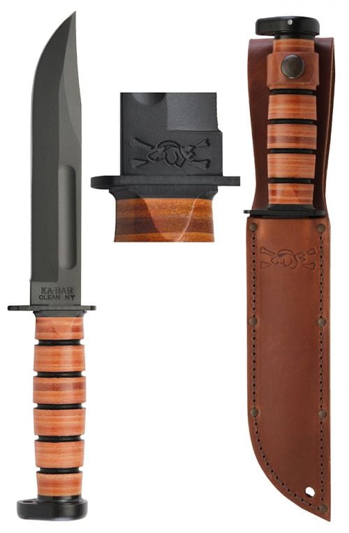 Ka-Bar Dogs Head Utility Knife 7 1095 Cro-Van Clip Point Leather Hndl