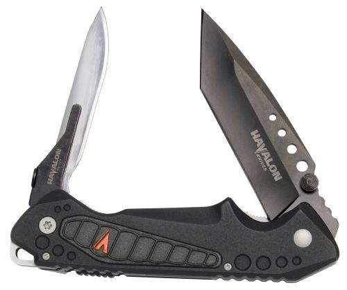 Havalon EXP 3.06 Tanto Plain Black Titanium Coated AUS 8 Steel FRN Black Handle Folding