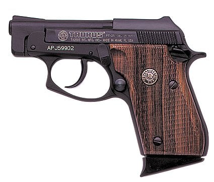 Taurus PT25 .25 ACP  Blue, Wood Grips