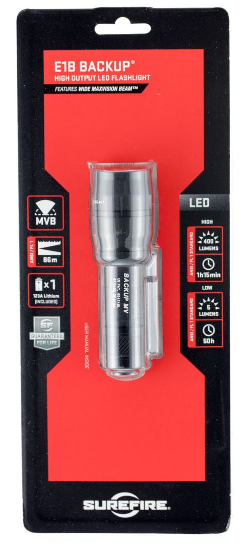 Surefire E1B Backup with MaxVision Beam 400/5 Lumens 123A Lithium (1) Black