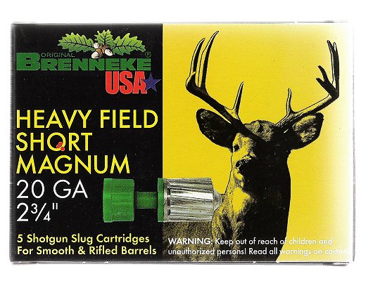 Brenneke 20 Ga. 2 3/4 Heavy Field Short 1 oz, Lead Sabot Sl