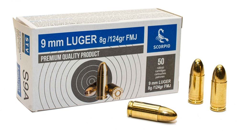 Scorpio Full Metal Jacket 9mm Ammo 124gr  50 Round Box