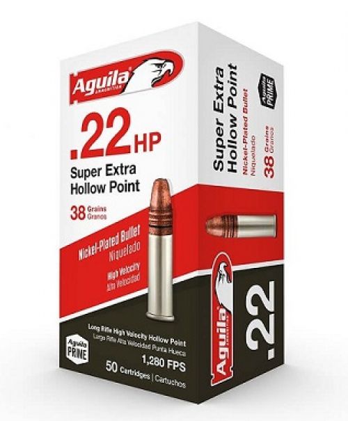 Aguila .22 LR HV HP 38gr Nickel case 50ct