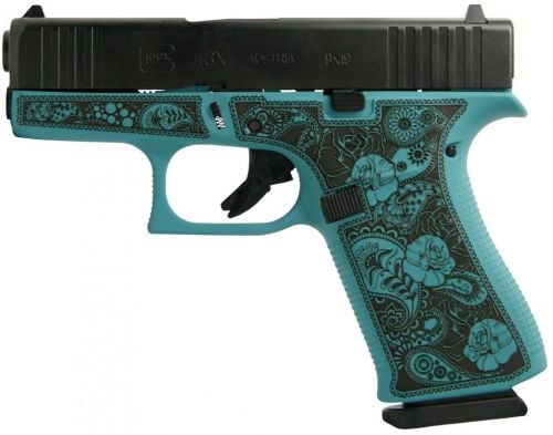 Glock G43X Engraved Paisley Tiffany Blue/Black 9mm Pistol