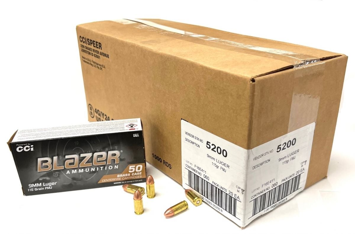 CCI Blazer Brass Ammo 9mm 115gr FMJ 1000rd Case