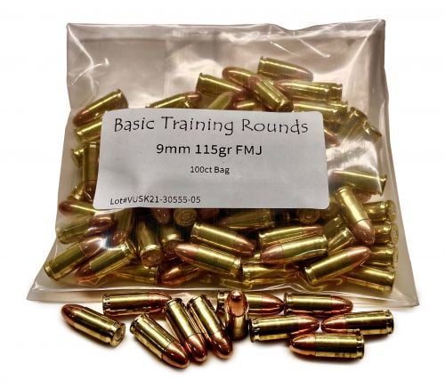 Basic Training Rounds Full Metal Jacket 9mm Ammo 100 Round Box