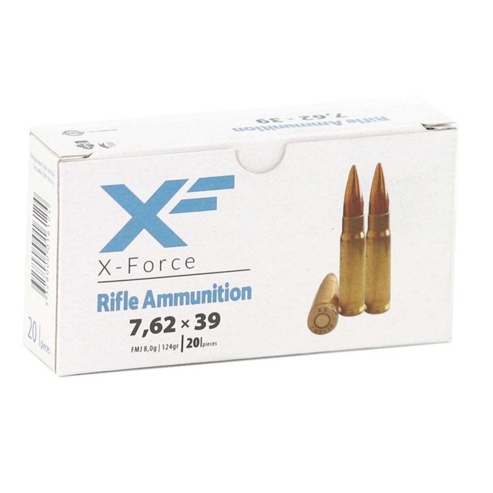 ATS X-Force 7.62x39 Ammo 124gr FMJ 20rd box Brass case