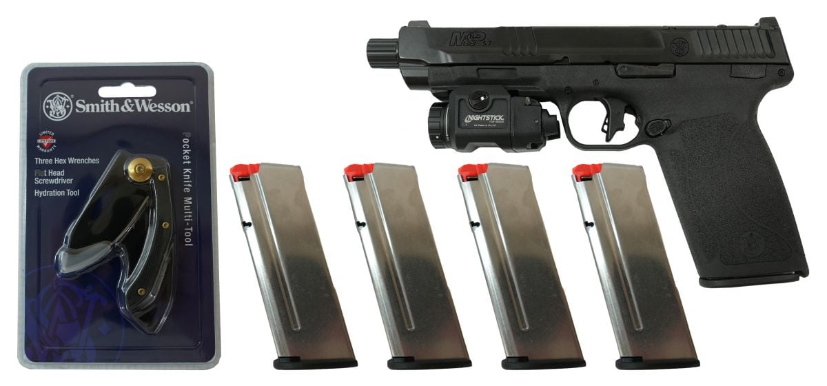 Buy Smith  Wesson MP57 57x28mm Tac Pac with FIVE Mags Tactical Light and 2 Folding Knife Online