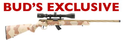 BUDS EXCLUSIVE Savage Mark II FV-SR .22LR, 20, 10+1  Desert Storm Camo, Twist Fluted Barrel Scope Combo!