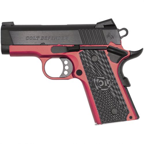 COLT DEFENDER .45 ACP 3 RED FRAME BLUED SLIDE