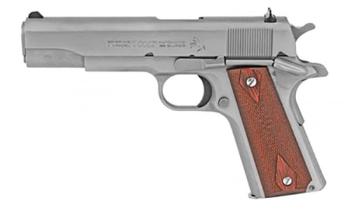 Colt 1911 Classic Goverment, 38 Super, 5"Bbl. Stainless Steel Fixed Sights, Rosewood Grips 9+1RD - O1911C-SS38