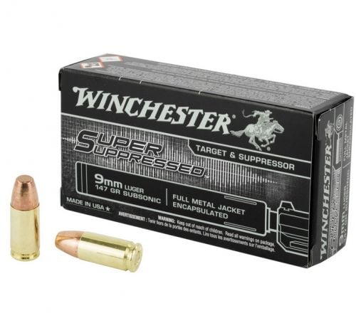 Winchester Super Suppressed Encapsulated Full Metal Jacket 9mm Ammo 50 Round Box