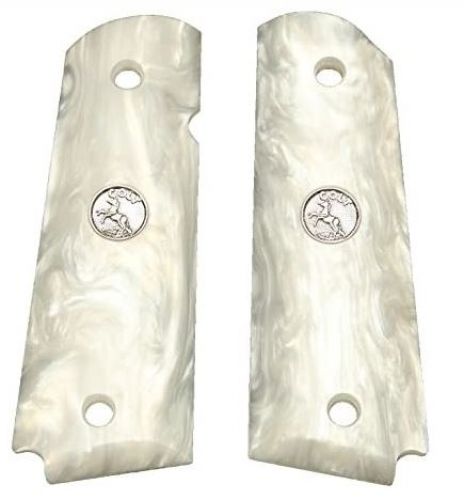 Ajax White Pearlite Revolver Grip w/Medallion For Smith & We