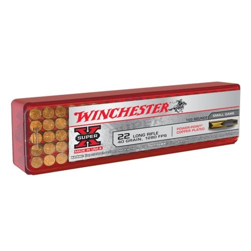 Winchester Super X Power-Point Copper Plated Hollow Point 22 Long Rifle Ammo 100 Round Box
